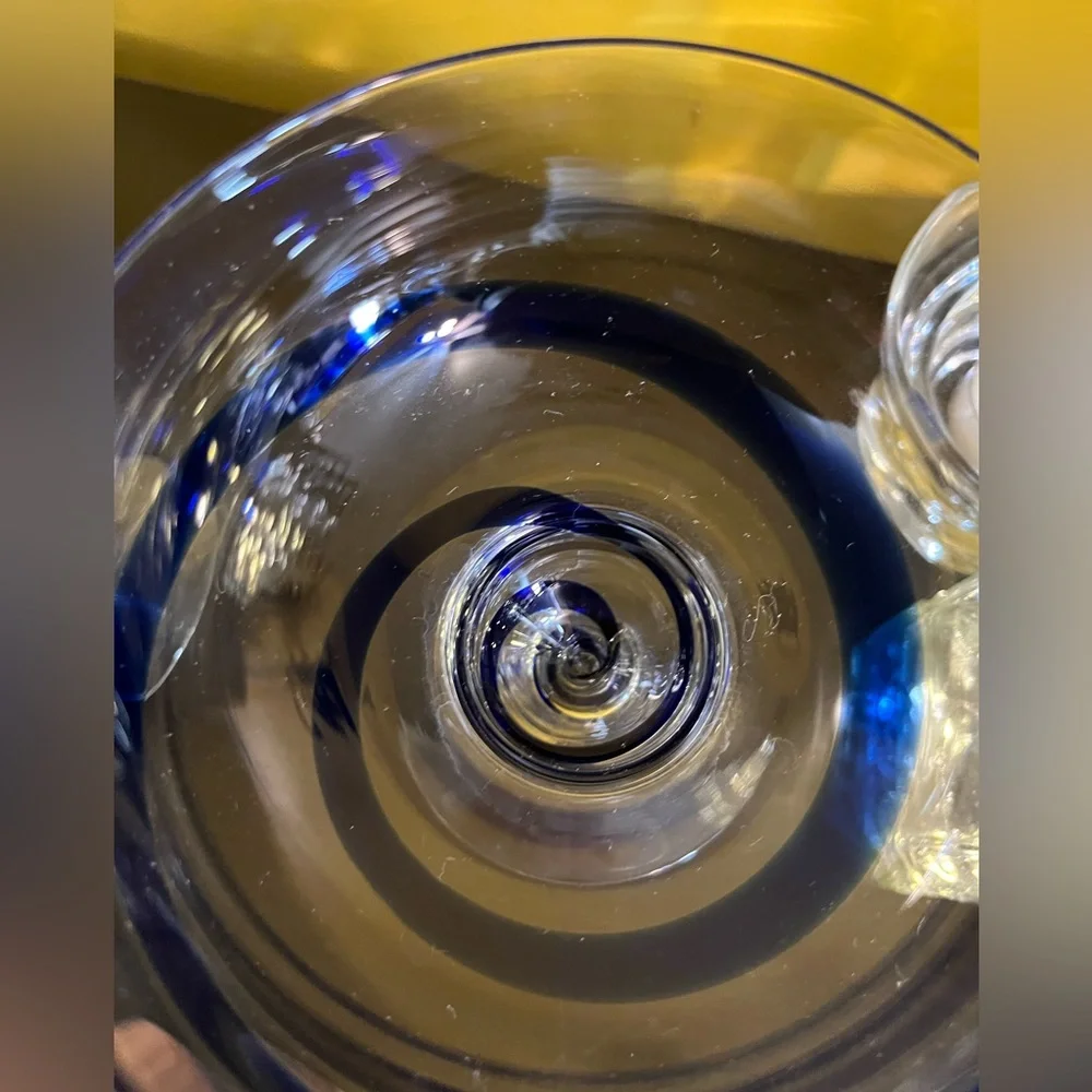 Set of 2 Pier 1 cobalt blue swirl mouthblown margarita glasses